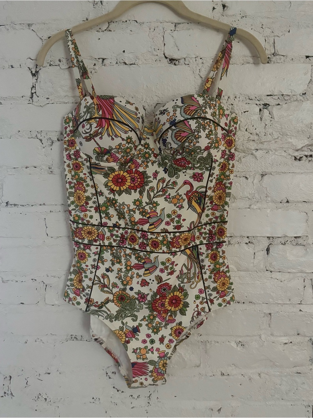Tory Burch Floral Underwire One-Piece Swimsuit in New Ivory Promised Land Size M